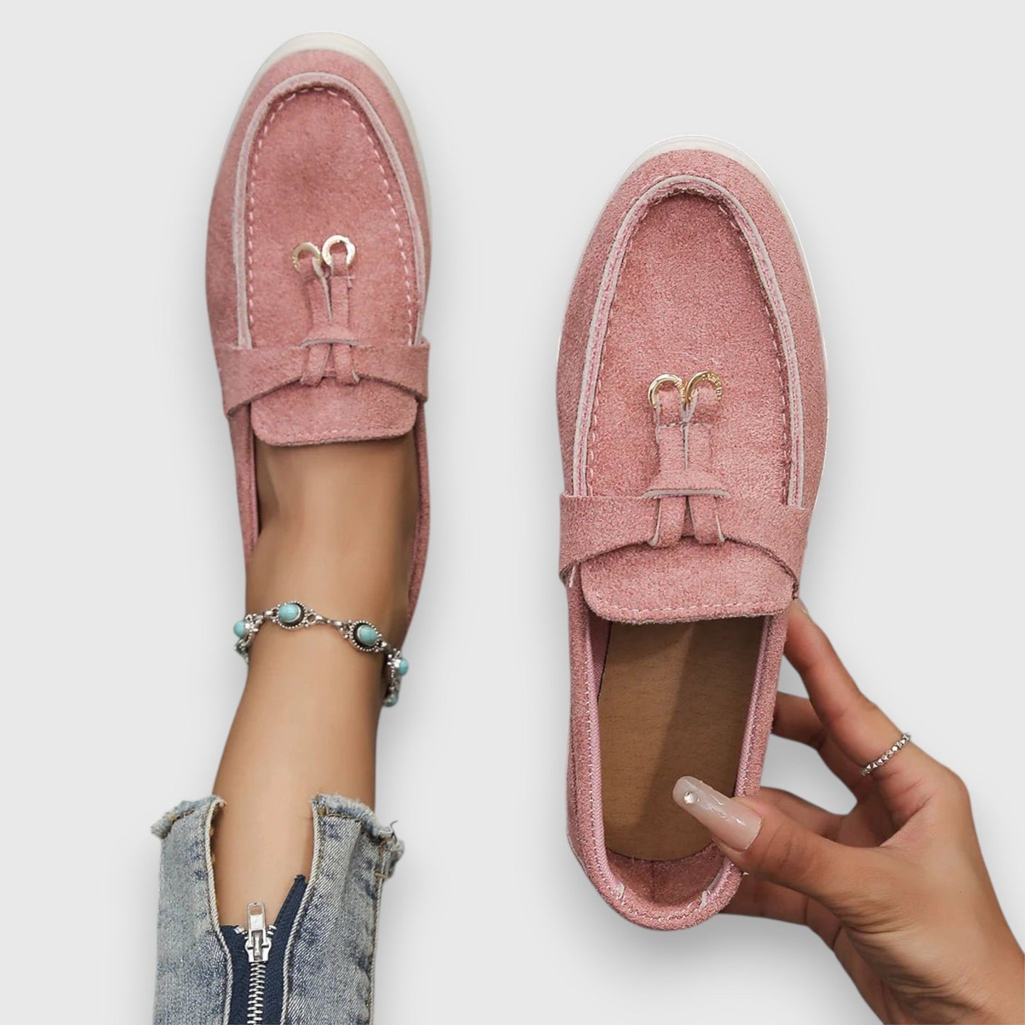 Goldenshore Women's Suede Tassel Slip-On Loafers - Flat Moccasin Walking Shoes with White Rubber Sole