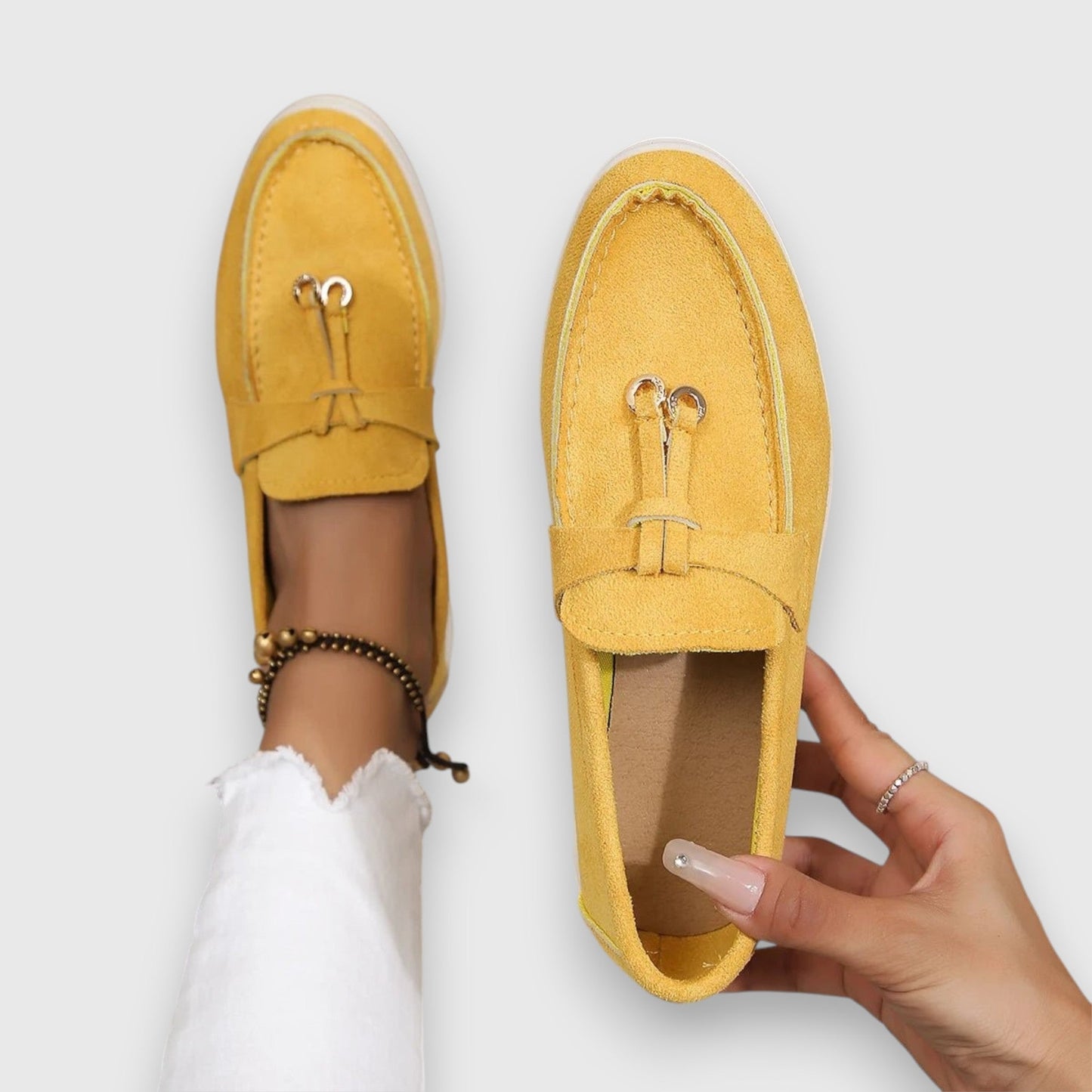 Goldenshore Women's Suede Tassel Slip-On Loafers - Flat Moccasin Walking Shoes with White Rubber Sole