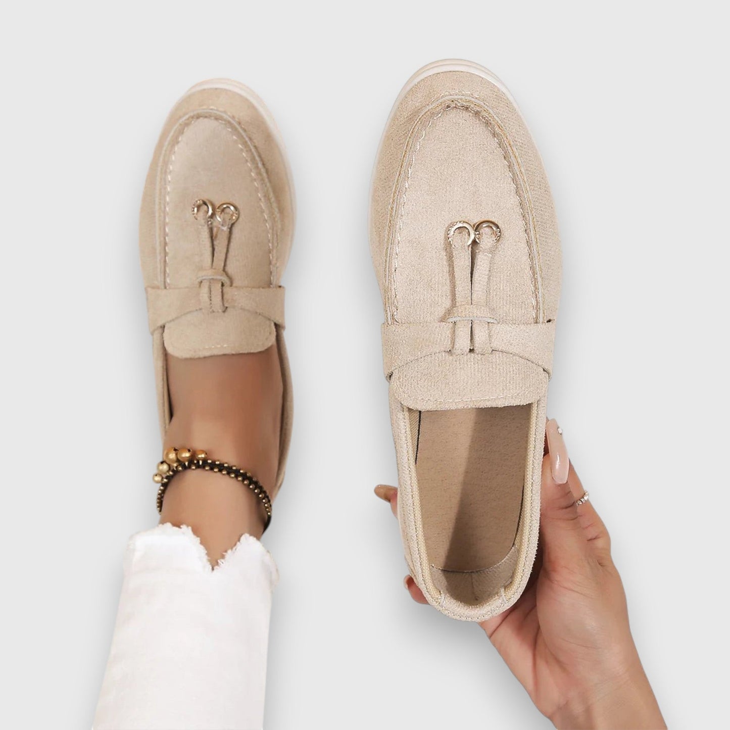 Goldenshore Women's Suede Tassel Slip-On Loafers - Flat Moccasin Walking Shoes with White Rubber Sole