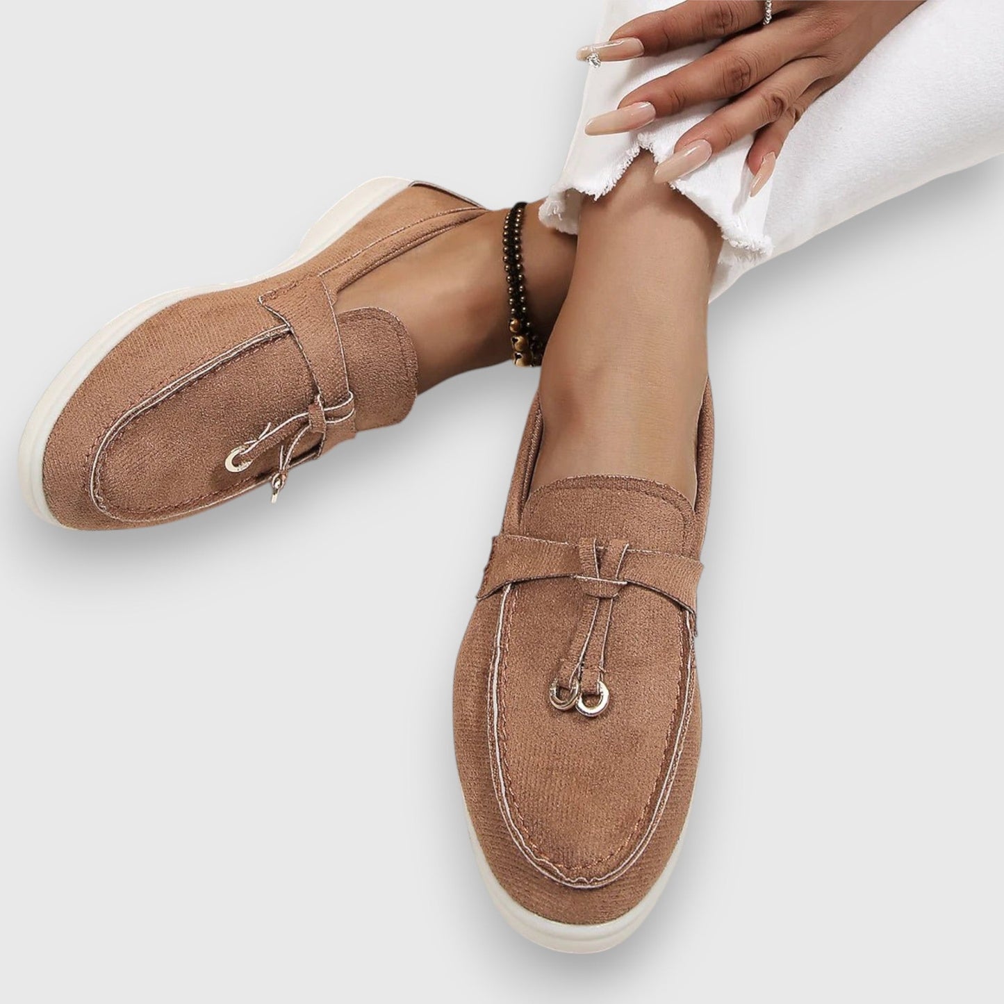 Goldenshore Women's Suede Tassel Slip-On Loafers - Flat Moccasin Walking Shoes with White Rubber Sole